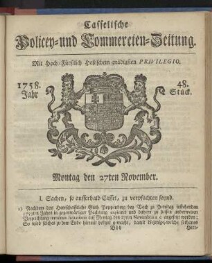 48. Stueck, Montag den 27ten November 1758
