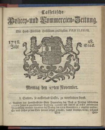 48. Stueck, Montag den 27ten November 1758
