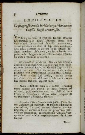 Informatio De progressu Studii Iuridici erga Mandatum Consilii Regii transmissa.