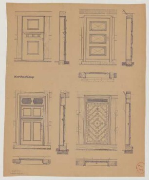 [Lenzerwische (Kreis Westprignitz)]: [Bauernhof am Deich oder Rosinscher Hof]. Türen (Ansichten, Schnitte)