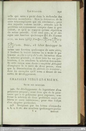 Chapitre vingt - et - unième. Suite des Dérivées