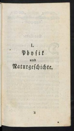 I. Physik und Naturgeschichte