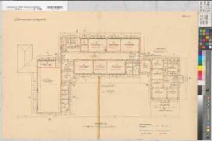 Coesfeld (Coesfeld) Lehrerseminar Blatt 3 Grundriß Erdgeschoß mit Einzeichnung der Heizungs-, Wasser- und Gasleitungen 1913 1 : 100 59 x 89 Druck mit Einzeichnungen Pulchra Druck: C. G. Blanckertz, Düsseldorf Staatshochbauamt Münster