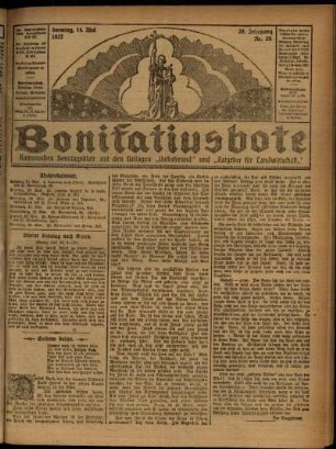 Erste Ausgabe vom Sonntag, den 14. Mai 1922.