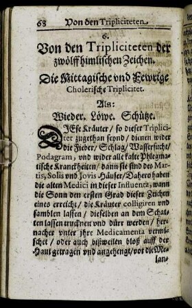 6. Von den Tripliciteten der zwölff himlischen Zeichen.