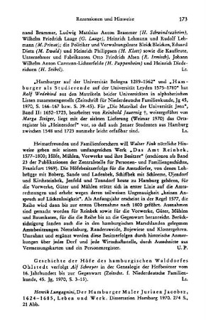 Fink, Walter :: Das Amt Reinbek 1577 - 1800, Höfe, Mühlen, Vorwerke und ihre Besitzer, (Genealogie und Landesgeschichte, 23) : Frankfurt am Main, Zentralstelle für Personen- und Familiengeschichte, 1969