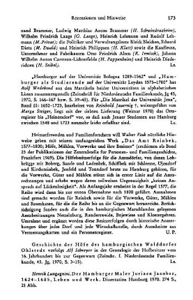 Fink, Walter :: Das Amt Reinbek 1577 - 1800, Höfe, Mühlen, Vorwerke und ihre Besitzer, (Genealogie und Landesgeschichte, 23) : Frankfurt am Main, Zentralstelle für Personen- und Familiengeschichte, 1969