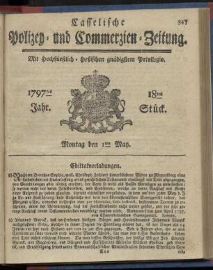 18tes Stueck, Montag den 1ten May 1797