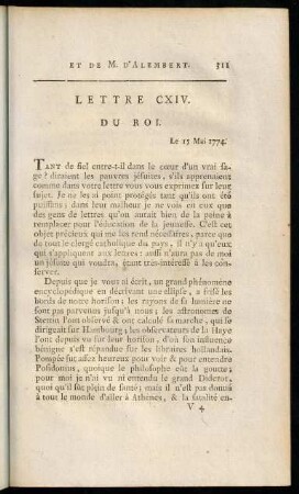 311-291, Lettre CXIV. du Roi. - Lettre CVII. de M. d'Alembert.