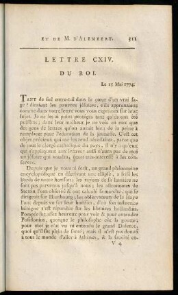 311-291, Lettre CXIV. du Roi. - Lettre CVII. de M. d'Alembert.