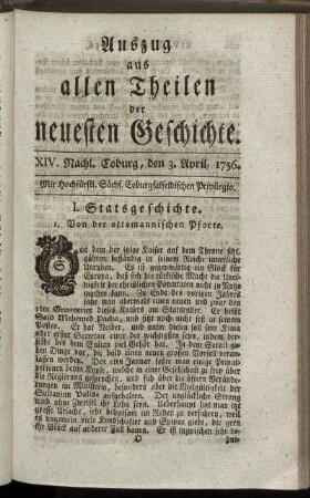 XIV. Nachl. Coburg, den 3. April, 1756.
