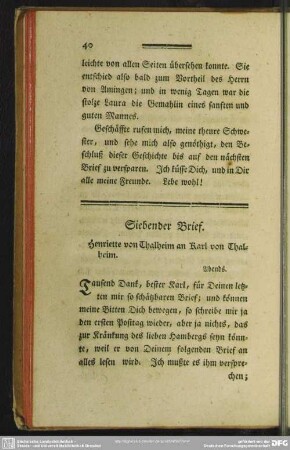 Siebenter Brief. Henriette von Thalheim an Karl von Thalheim
