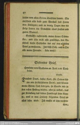Siebenter Brief. Henriette von Thalheim an Karl von Thalheim