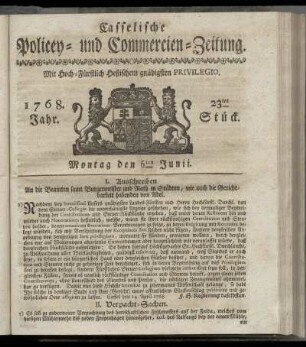 23tes Stueck, Montag den 6ten Junii. 1768