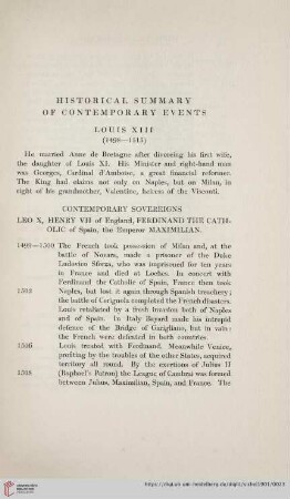 Historical summary of contemporary events