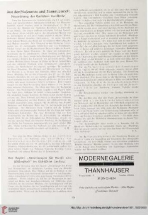 Aus der Museums- und Sammlerwelt / Kunstauktionen / Kunstausstellungen / Schweizerische Kunstchronik / Kleine Kunstchronik / Werbung