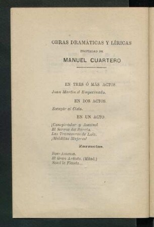 Obras dramáticas y líricas propiedad de Manuel Cuartero