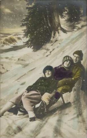 [Mann und Mädchen beim Schlittenfahren]