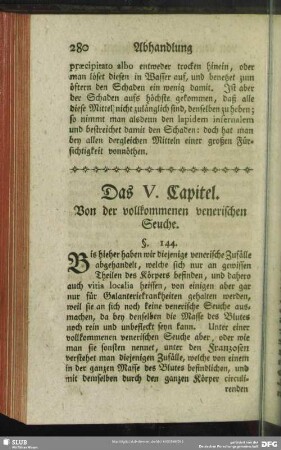 Das V. Capitel. Von der vollkommenen venerischen Seuche