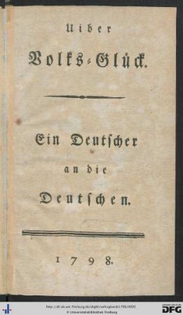 Uiber Volks-Glück : Ein Deutscher an die Deutschen