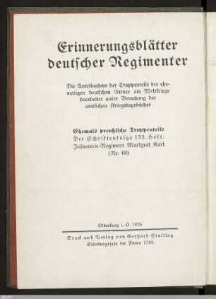 Infanterie-Regiment Markgraf Karl (7. Brandenburgisches) Nr. 60 in dem großen Kriege 1914 - 1918 : nach den amtlichen Kriegstagebüchern verfaßt