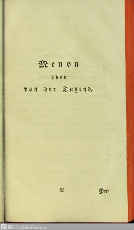 Menon oder von der Jugend