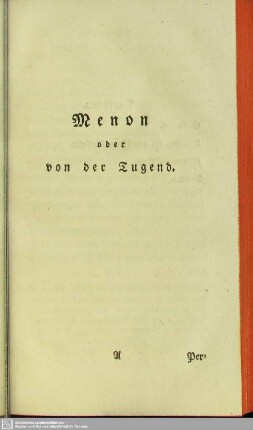 Menon oder von der Jugend