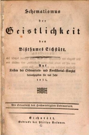 Schematismus der Diözese Eichstätt. 1835, 1835