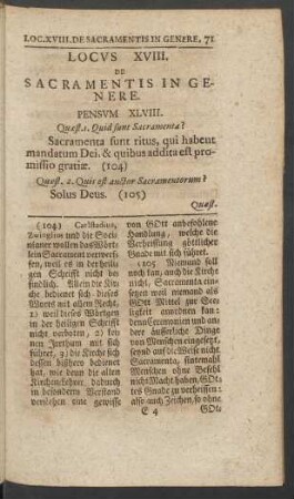 Locus XVIII. De Sacramentis In Genere