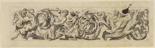 Zwei Satyrn im Kampf gegen Monster und Kentaur mit Frau, Blatt 12 der Serie "Verscheyden aerdige morissen"