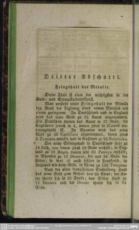 Dritter Abschnitt. Feingehalt der Metalle