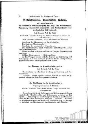 IV. Maschinenlehre, Elektrotechnik, Baukunde