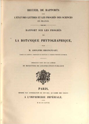 Rapport sur les progrès de la botanique phytographique