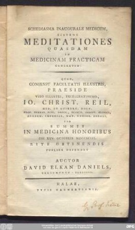 Schediasma Inaugurale Medicum, Sistens Meditationes Quasdam In Medicinam Practicam Generatim