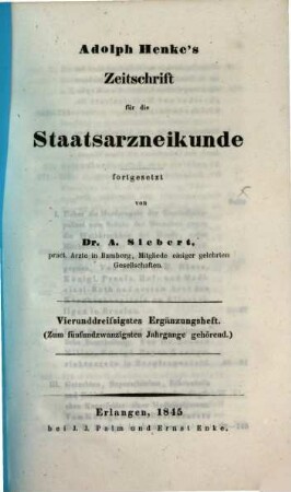 Adolph Henke's Zeitschrift für die Staatsarzneikunde. Ergänzungshefte. 34. 1845
