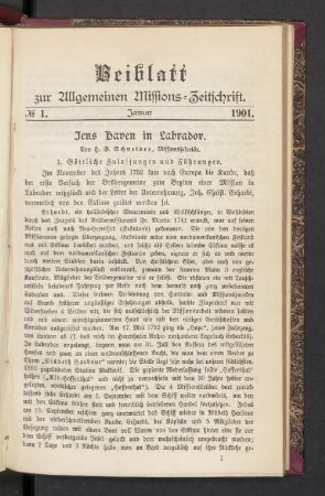 Beiblatt N° 1. Januar 1901