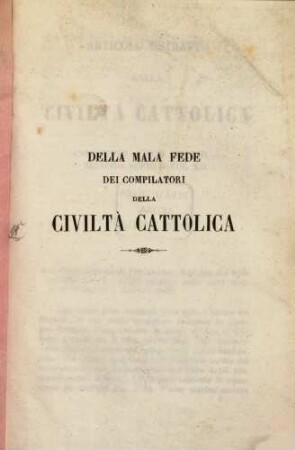 Della mala Fede dei compilatori della civiltà cattolica