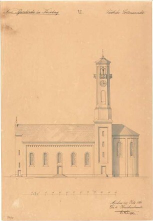 Klumpp, Karl F. A.; Friedberg; Neue Pfarrkirche - Aufriss