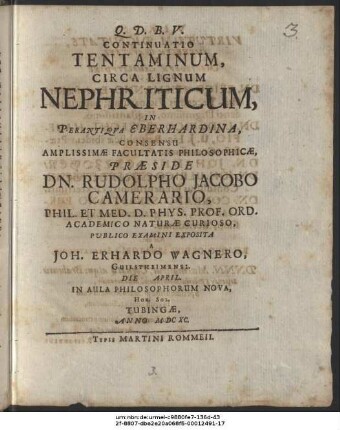 Continuatio Tentaminum, Circa Lignum Nephriticum