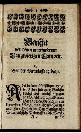 Bericht von denen neuerfundenen Langwierigen Lampen.