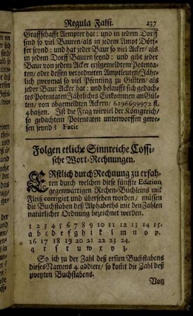 Folgen etliche Sinnreiche Cossische Wort-Rechnungen