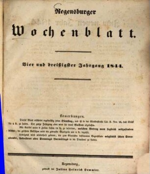 Regensburger Wochenblatt. 34, 34. 1844