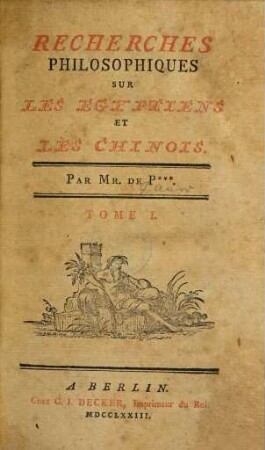 Recherches Philosophiques sur les Egyptiens et les Chinois, 1
