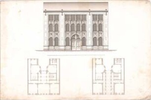Voit, August von; München, Maximilianstr.; Wohnbauten - Grundrisse, Aufriss