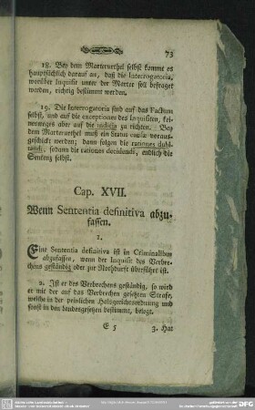 Cap. XVII. Wenn Sententia definitiva abzufassen