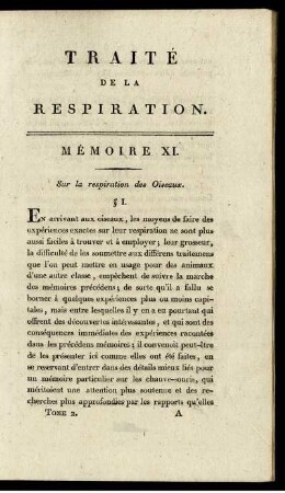 TRAITE DE LA RESPIRATION. MEMOIRE XI.