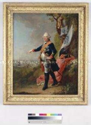 Friedrich II., Landgraf von Hessen-Kassel (1760-1785) und preußischer Generalfeldmarschall, in der Offiziersuniform des 45. preußischen Infanterie-Regiments