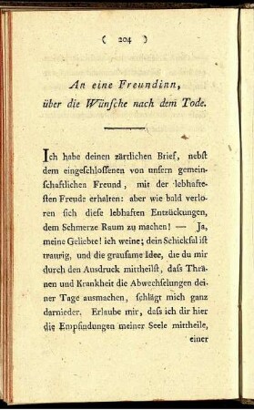 An eine Freundinn, über die Wünsche nach dem Tode.