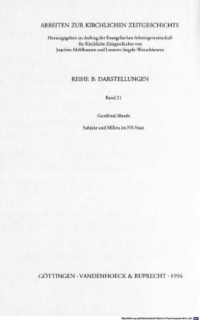 Subjekt und Milieu im NS-Staat : die Tagebücher des Pfarrers Hermann Klugkist Hesse ; 1936 - 1939 ; Analyse und Dokumentation