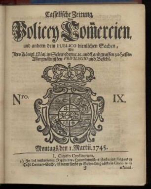 Nro. IX, Montags, den 1. Martii 1745